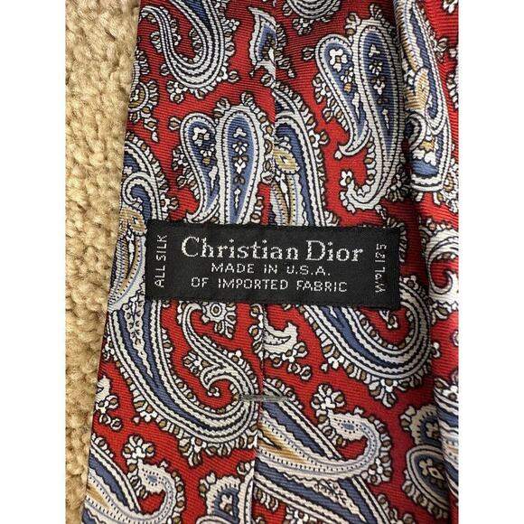 Christian Dior All Silk Paisley Printed Neck Tie Red/Blue Men's OS Made in U.S.A - Picture 2 of 5